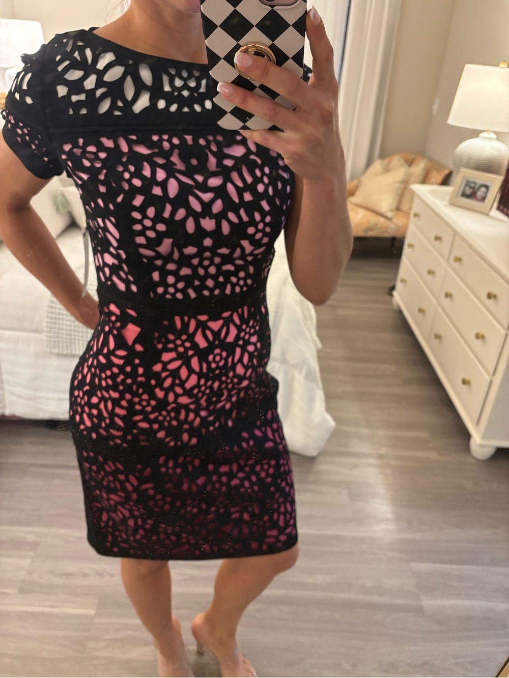 Shani Collection Colorblock Laser Cut Cocktail/Party Dress — Black/Pink 🖤🩷